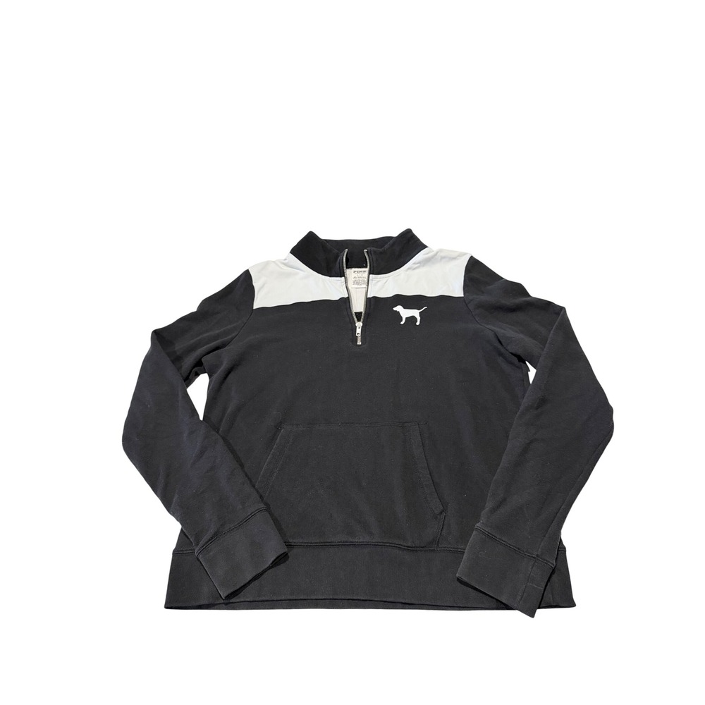 PINK Victoria's Secret Quarter Zip Pullover‎ Sweatshirt Black White Floral Large